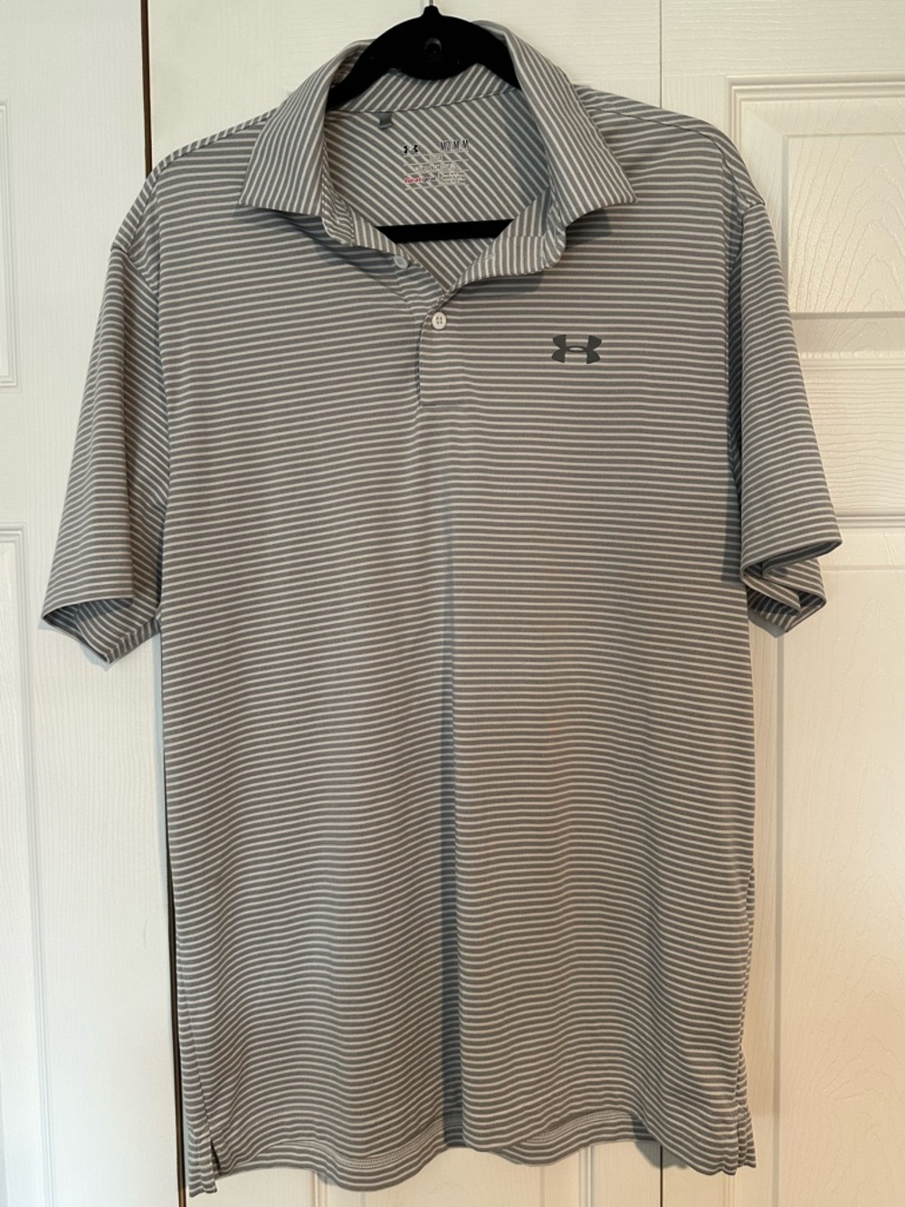Under Armour Men’s Light Gray & White Striped Polo